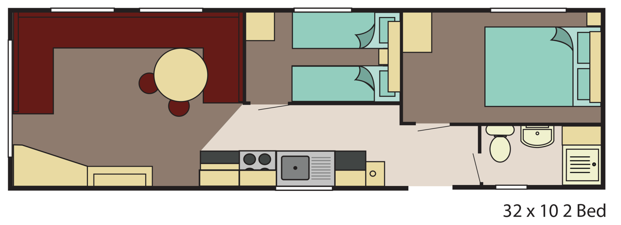 New Delta Santana Static Caravan 32x10 2 Bed floor plan