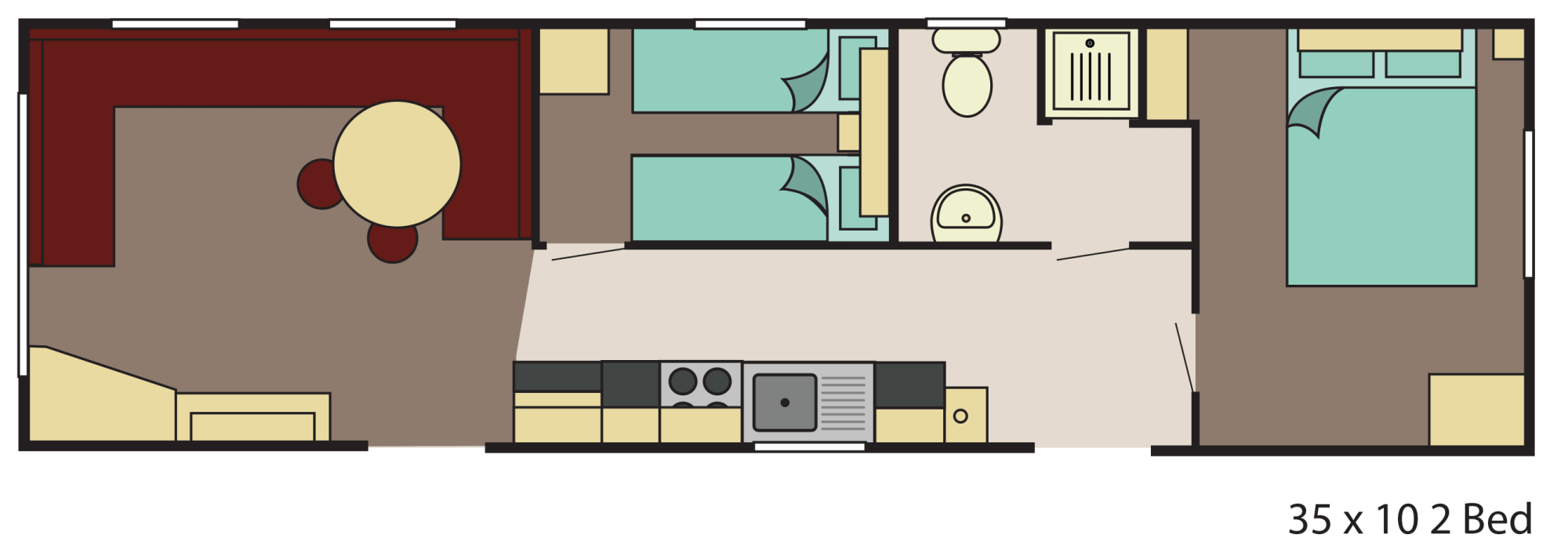 New Delta Santana Static Caravan 35x10 2 Bed floor plan