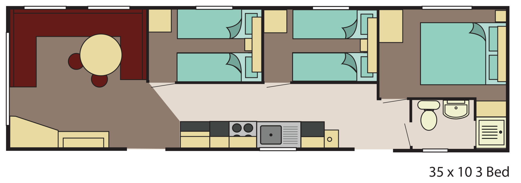 New Delta Santana Static Caravan 35x10 3 Bed floor plan