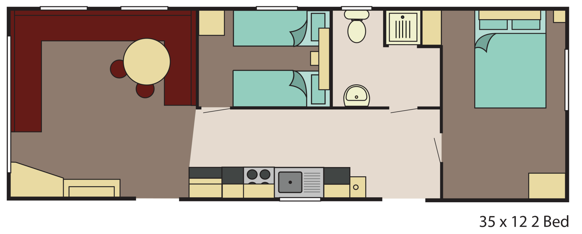 New Delta Santana Static Caravan 35x12 2 Bed floor plan