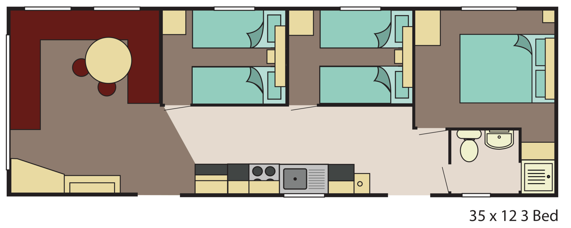 New Delta Santana Static Caravan 35x12 3 Bed floor plan