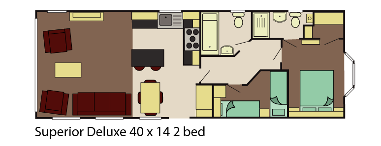 New Delta Superior Deluxe Static Caravan 40x14 2 bed floor plan