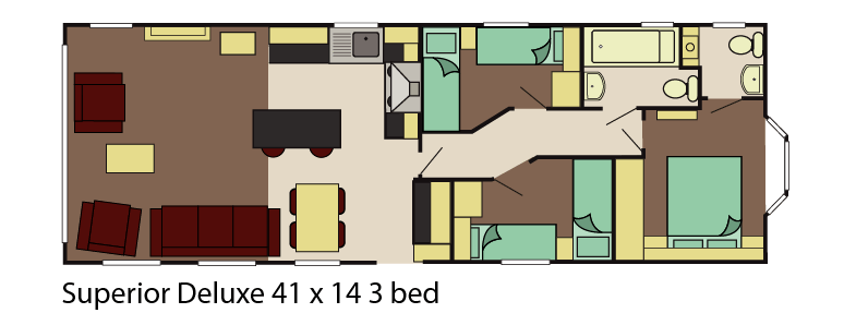 New Delta Superior Deluxe Static Caravan 41x14 3 Bed floor plan