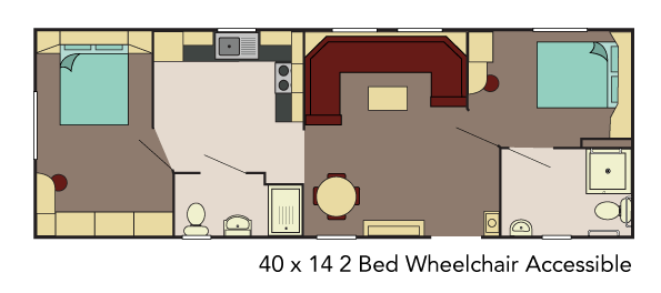 New Delta Danbury static caravan 40x14 2 Bed Wheelchair accessible floor plan