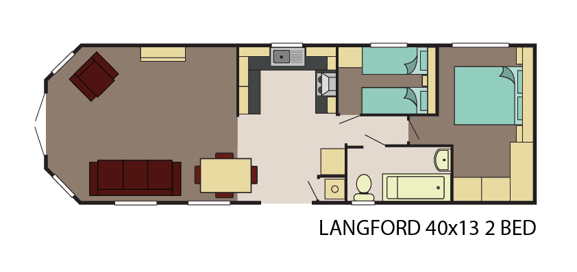 New Delta Langford Static Caravan 40x13 2 Bed floor plan