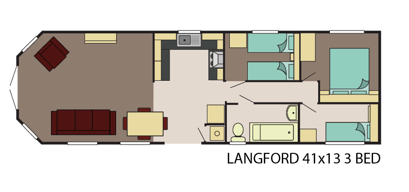 New Delta Langford Static Caravan 41x13 3 Bed Floor plan