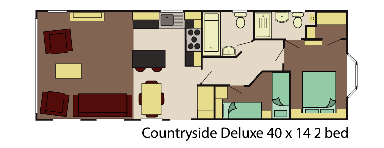 New Delta Countryside Deluxe Static caravan 40x14 2 Bed floor plan