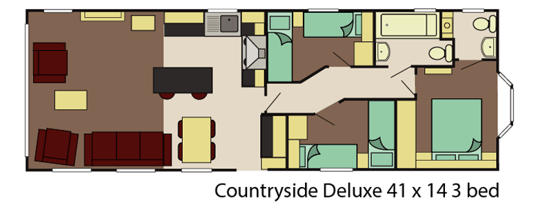 New Delta Countryside Deluxe Static caravan 41x14 3 Bed floor plan