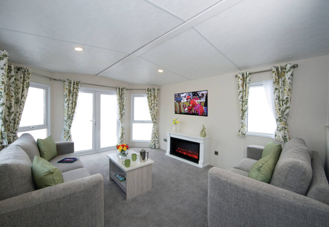 New Delta Danbury static caravan lounge with electric fire