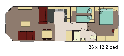 New Delta Danbury static caravan 38x12 2 Bed Floor plan