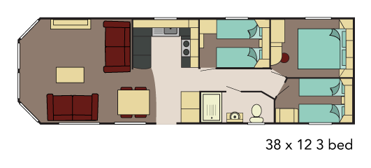 New Delta Danbury static caravan 38x12 3 Bed floor plan