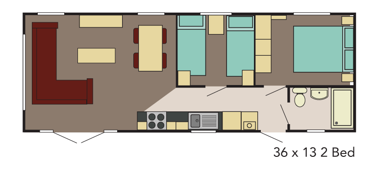 New Delta Athena Static Caravan 36x13 2 Bed floor plan