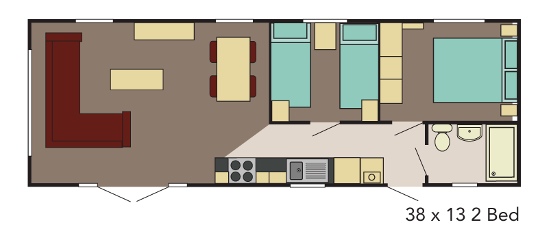 New Delta Athena Static Caravan 38x13 2 Bed floor plan