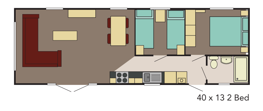 New Delta Athena Static Caravan 40x13 2 Bed floor plan