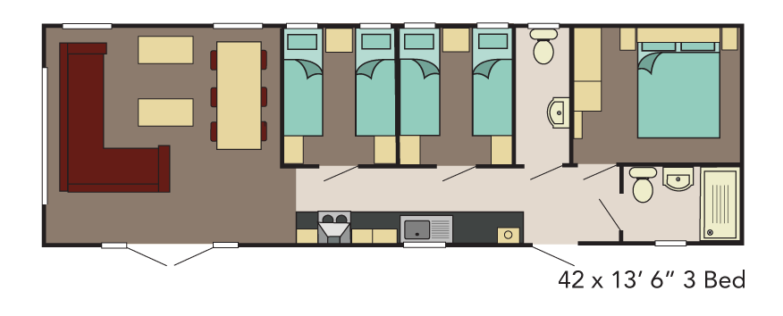 New Delta Athena Static Caravan 42x13 3 Bed floor plan