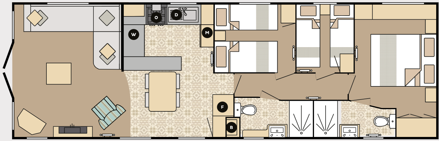 New Carnaby Lakehouse Lodge Static Caravan 41x13 3 bed floor plan