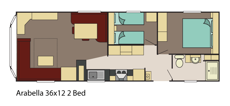 New Delta Arabella Static Caravan 36x12 2 Bed floor plan