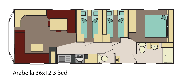 New Delta Arabella Static Caravan 36x12 3 Bed floor plan