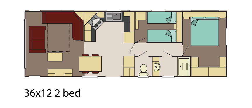 New Delta Asmara Static caravan 36x12 2 Bed floor plan