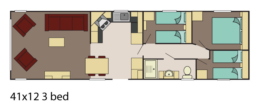 New Delta Asmara Static caravan 41x12 3 Bed Floor plan