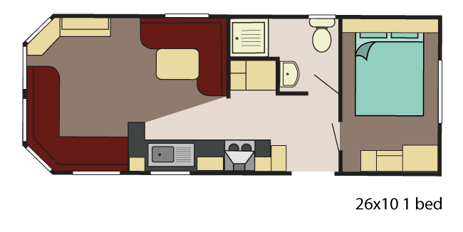 New Delta Avalon Static Caravan 26x10 1 bed floor plan