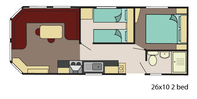 New Delta Avalon Static Caravan 26x10 2 Bed floor plan