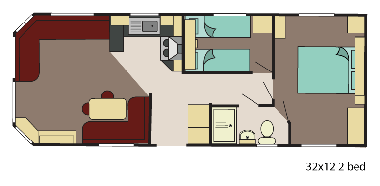 New Delta Avalon Static Caravan 32x12 2 Bed floor plan