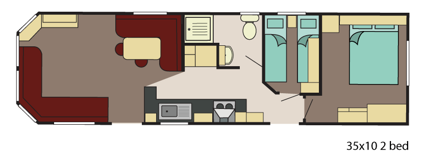 New Delta Avalon Static Caravan 35x10 2 Bed floor plan