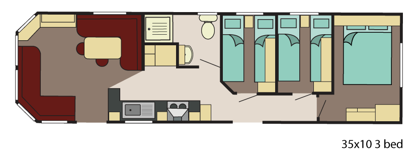 New Delta Avalon Static Caravan 35x10 3 Bed floor plan