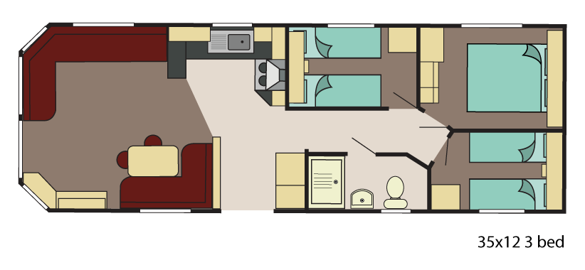 New Delta Avalon Static Caravan 35x12 3 Bed floor plan