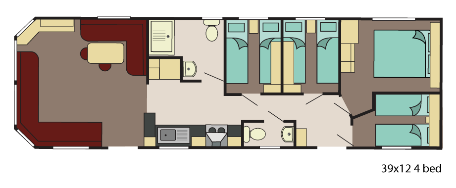 New Delta Avalon Static Caravan 39x12 4 Bed floor plan