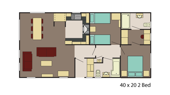 New Delta Brentwood Static Caravan Residential Twin Lodge 40x20 2 Bed floor plan