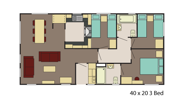 New Delta Brentwood Static Caravan Residential Twin Lodge 40x20 3 Bed floor plan