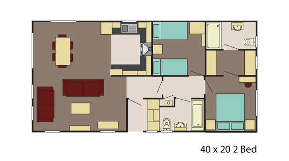 New Delta Newbury Static Caravan Residential Twin Lodge 40x20 2 Bed floor plan