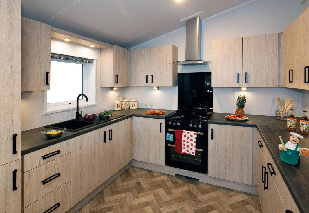 New Delta Newbury Static Caravan Residential Twin Lodge kitchen