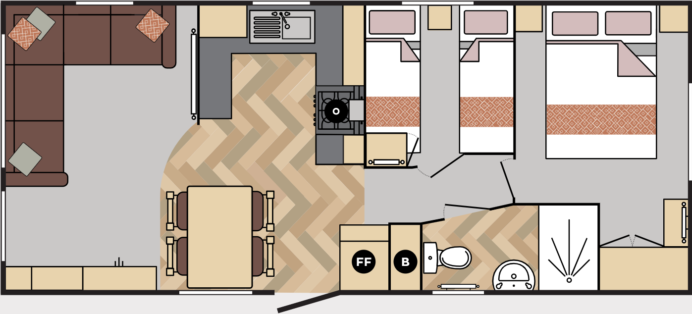 New Carnaby Bayview Static Caravan 28x12 2 bed floor plan