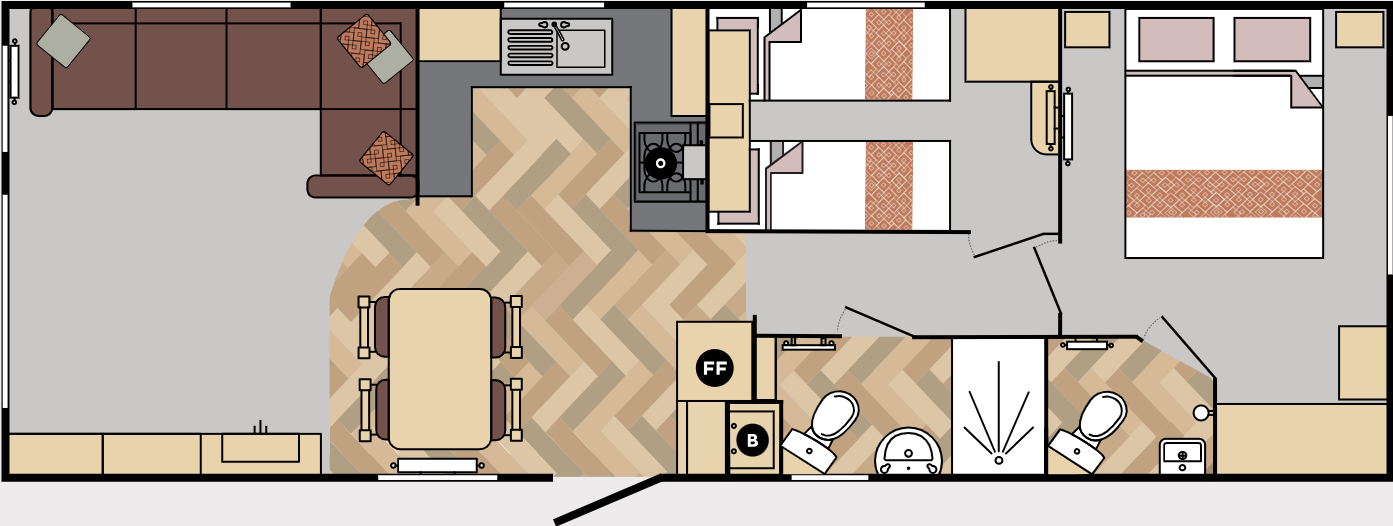 New Carnaby Bayview Static Caravan 35x12 2 bed floor plan