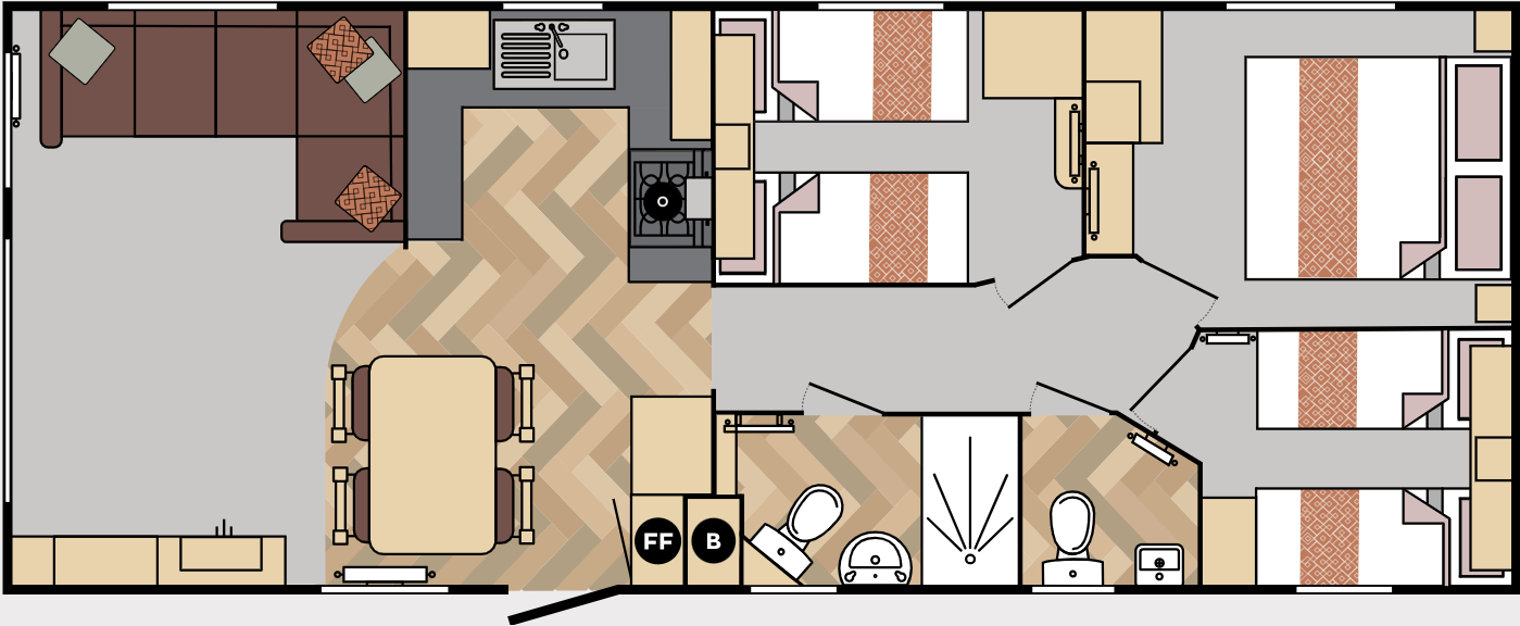 New Carnaby Bayview Static Caravan 36x12 3 bed floor plan