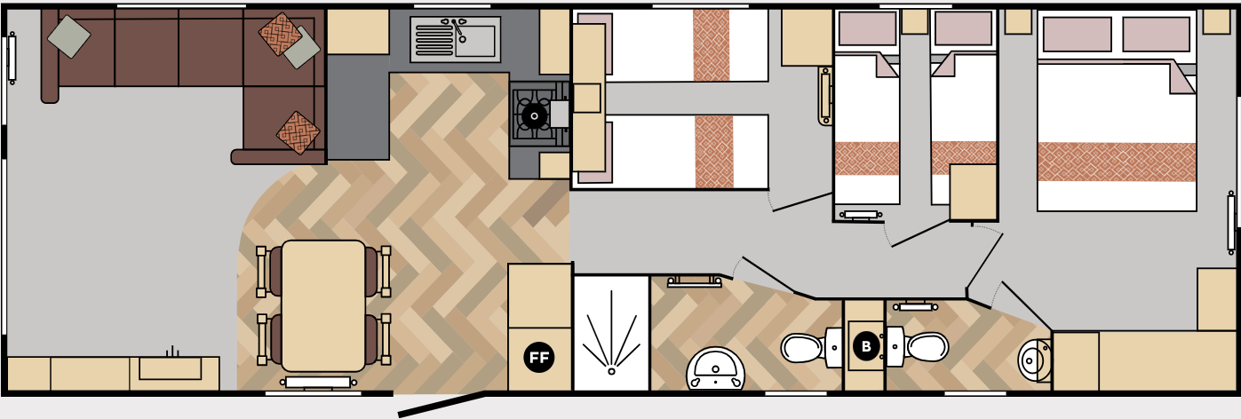 New Carnaby Bayview Static Caravan 38x12 3 Bed floor plan