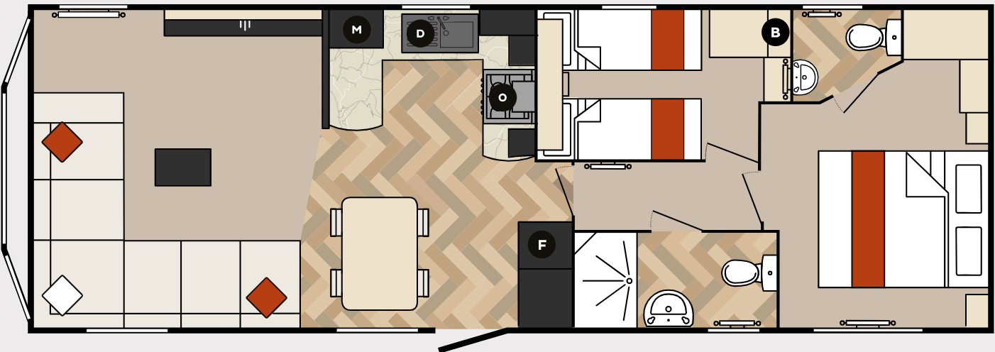 New Carnaby Glaisdale Static Caravan 35x12 2 Bed floor plan