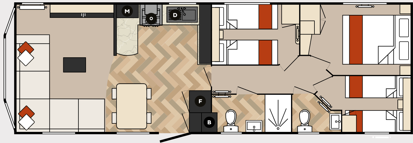 New Carnaby Glaisdale Static Caravan 36x12 3 Bed floor plan