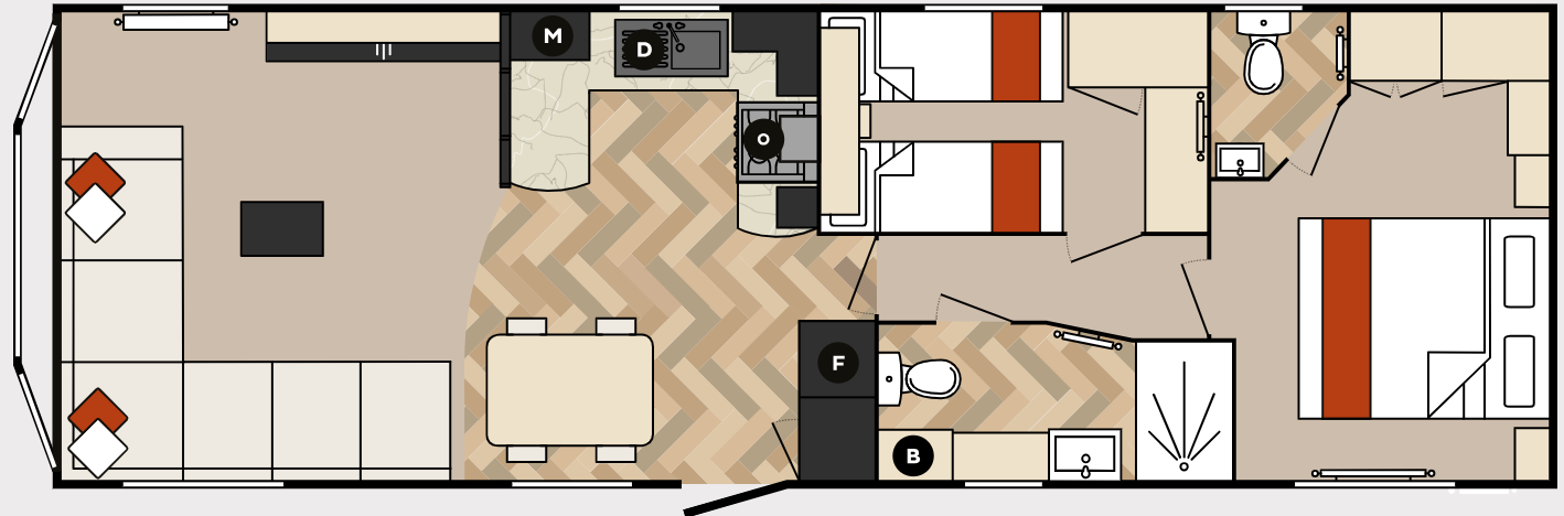 New Carnaby Glaisdale Static Caravan 37x12 2 bed floor plan