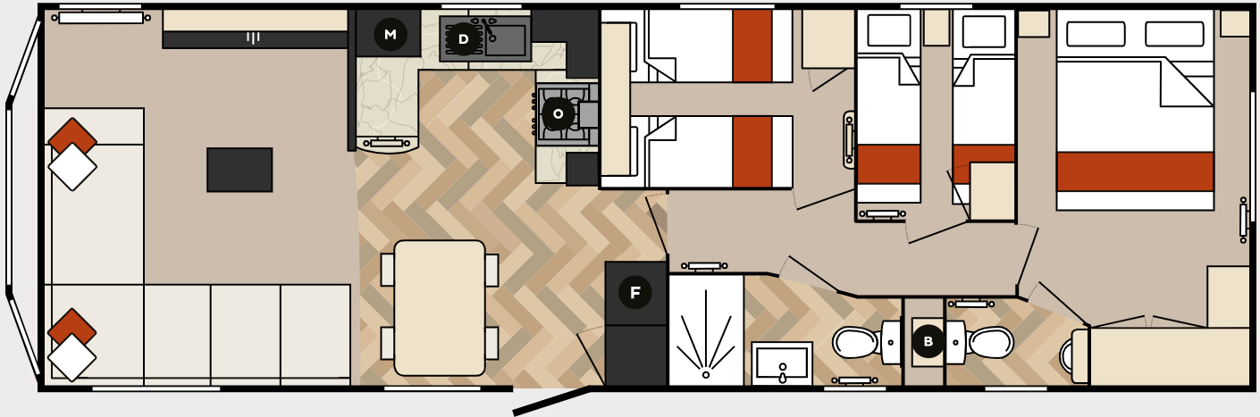 New Carnaby Glaisdale Static Caravan 38x12 3 bed floor plan