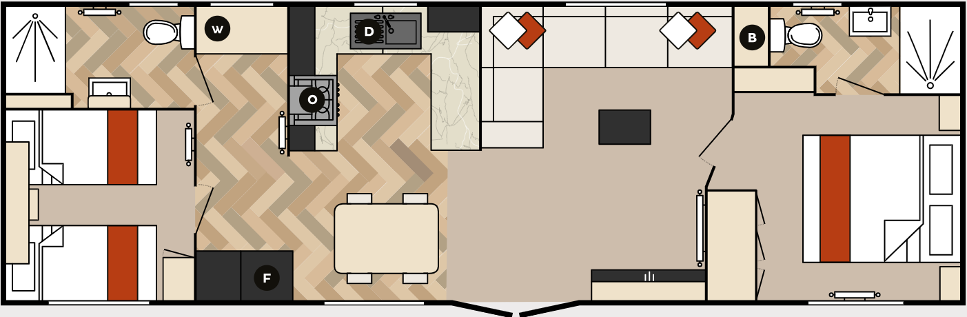 New Carnaby Glaisdale Centre Lounge Static Caravan 38x12 2 bed floor plan