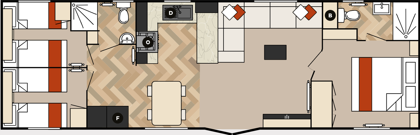 New Carnaby Glaisdale Centre Lounge Static Caravan 39x12 3 bed floor plan